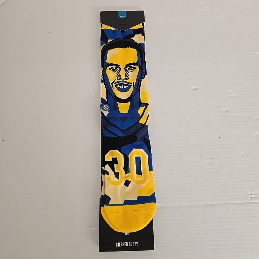STANCE Stephen Curry Mosaic Crew Socks Mens L 9-12 Blue Yellow Warriors NBA